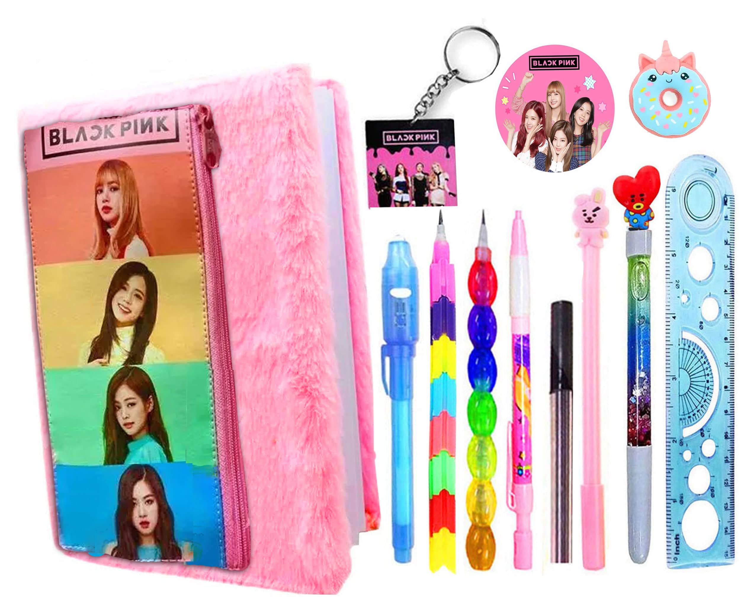 KOBBET® BTS Black Pink Stationery Set for Girls Black Pink BTS Fur